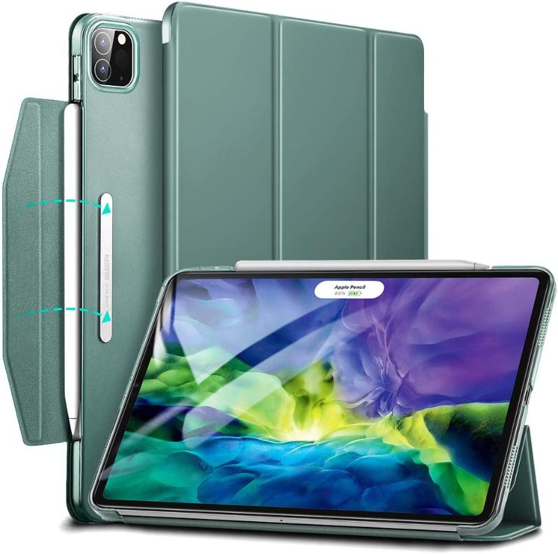 Photo 1 of ESR Yippee Trifold Smart Case for iPad Pro 11 2020 & 2018, Lightweight Stand Case with Clasp, Auto Sleep/Wake [Supports Pencil 2 Wireless Charging], Hard Back Cover for iPad Pro 11, Forest Green