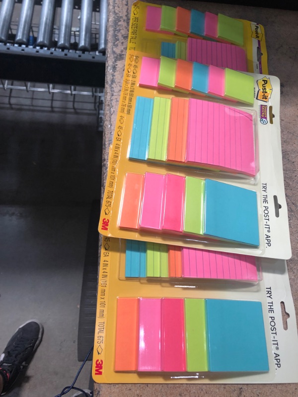 Photo 2 of Post-it Super Sticky Notes, Assorted Sizes, 15 Pads, 2x the Sticking Power, Miami Collection, Neon Colors (Orange, Pink, Blue, Green), Recyclable (4423-15SSMIA)
