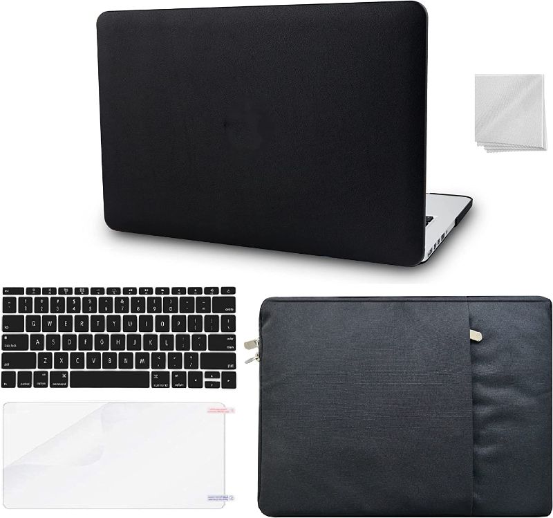 Photo 1 of KECC Compatible with MacBook Pro 13 inch Case 2019-2016 Touch Bar A2159 A1989 A1706 A1708 Italian Leather Hard Shell + Keyboard Cover + Sleeve + Screen Protector + Dust Cloth (Black Leather)
