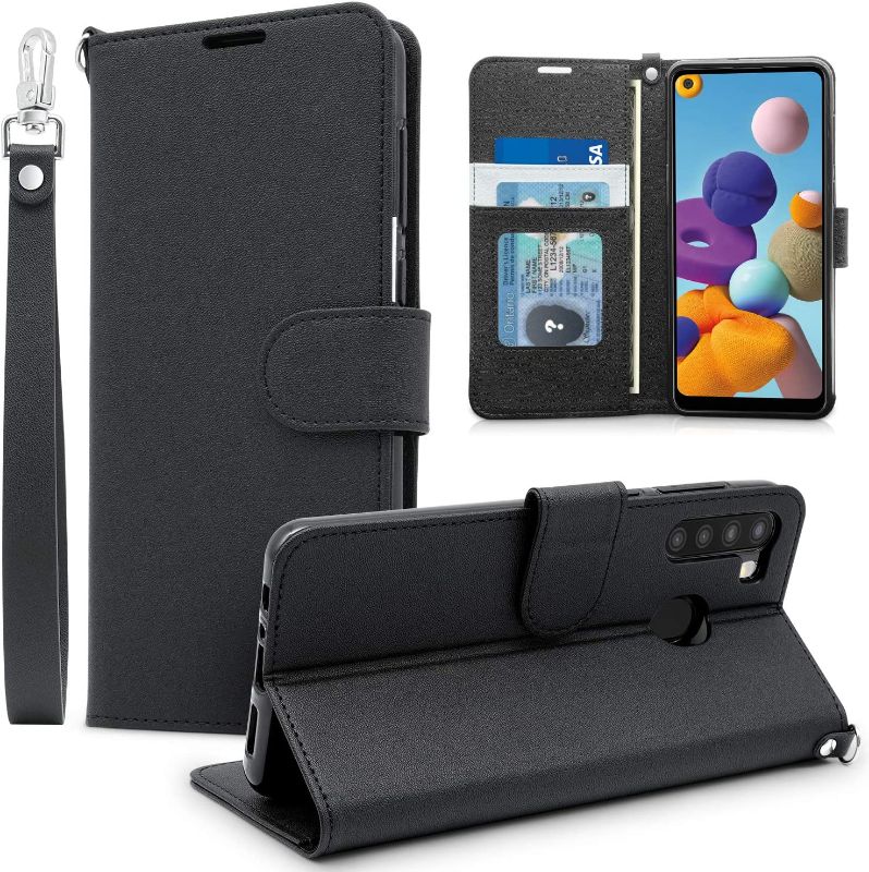 Photo 1 of 2 PACK**Double-N for Samsung Galaxy A21 Case, Premium PU Leather Samsung A21 Wallet Case, Flip Folio Shockproof Cover with Wrist Strap Card Holder Kickstand for Samsung A21 (Black)
