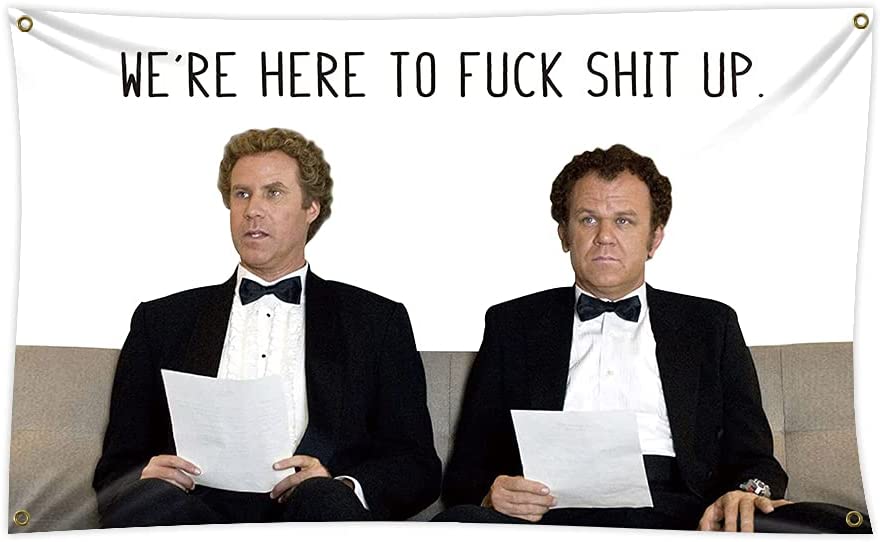 Photo 1 of 2 PACK**Step Brothers The Interview Flag We're Here to Fuck Shit Up 3x5 Feet Banner Funny Poster Durable Man Cave Wall Flag with Brass Grommets for College Dorm Room Decor,Outdoor,Partie
