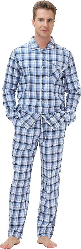 Photo 1 of 2XL**MoFiz Mens Pajama Set Long Sleeve 2 Piece Nightwear Longe Sleep Cotton Plaid Pants With Pockets Pj's Sleep for Men
