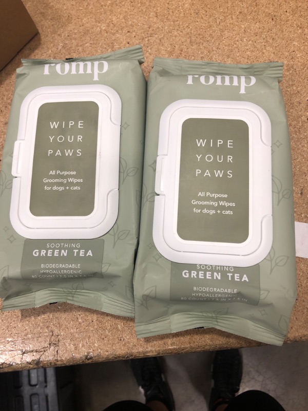 Photo 2 of 2 PACK**Dog Cat Pet Grooming Wipes - Plant Based, Cleaning, Bathing Wipes for Face, Paw & Body (Green Tea, 1 Pack - 80 Wipes)
