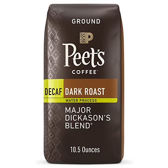 Photo 1 of 2 PACK
BEST BUY DATE 7/10/2022
Peet's Coffee, Dark Roast Decaffeinated Ground Coffee - Decaf Major Dickason's Blend 10.5 Ounce Bag, Packaging May Vary

