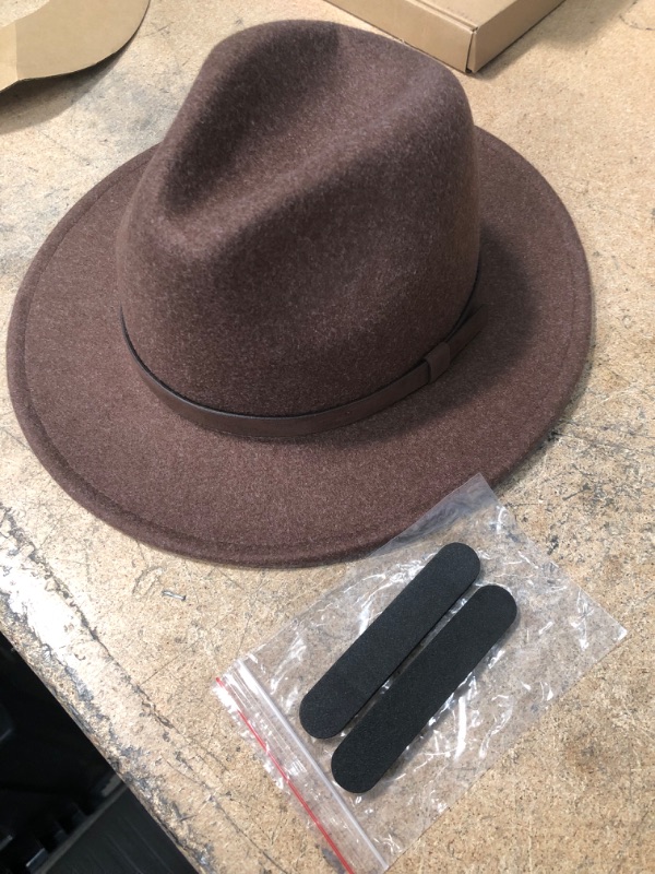 Photo 2 of FURTALK Fedora Hats for Women/ Men Wide Brim Felt - Brown (M)