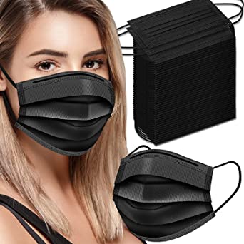 Photo 1 of Black Disposable Face Masks, Pack of 100 (3 packs)
