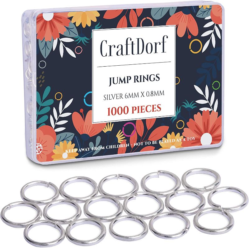 Photo 1 of 10 OF- CraftDorf Jump Rings 1000PCS - Silver 6mm Jewelry Connectors for Earrings, Bracelets, Necklaces, Chainmaille, Anklets, DIY Projects and More
