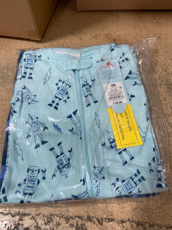 Photo 2 of 12 OF- Baby Boys' 2pk Robots Snug Fit Pajama Romper - Cat & Jack™ Blue- 18MONTHS

