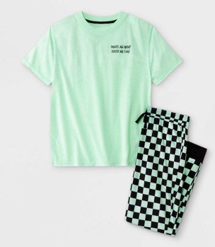 Photo 1 of 3 OF- Boys' 2pc Checkered Skater Pajama Set - art class™ Green- XL

