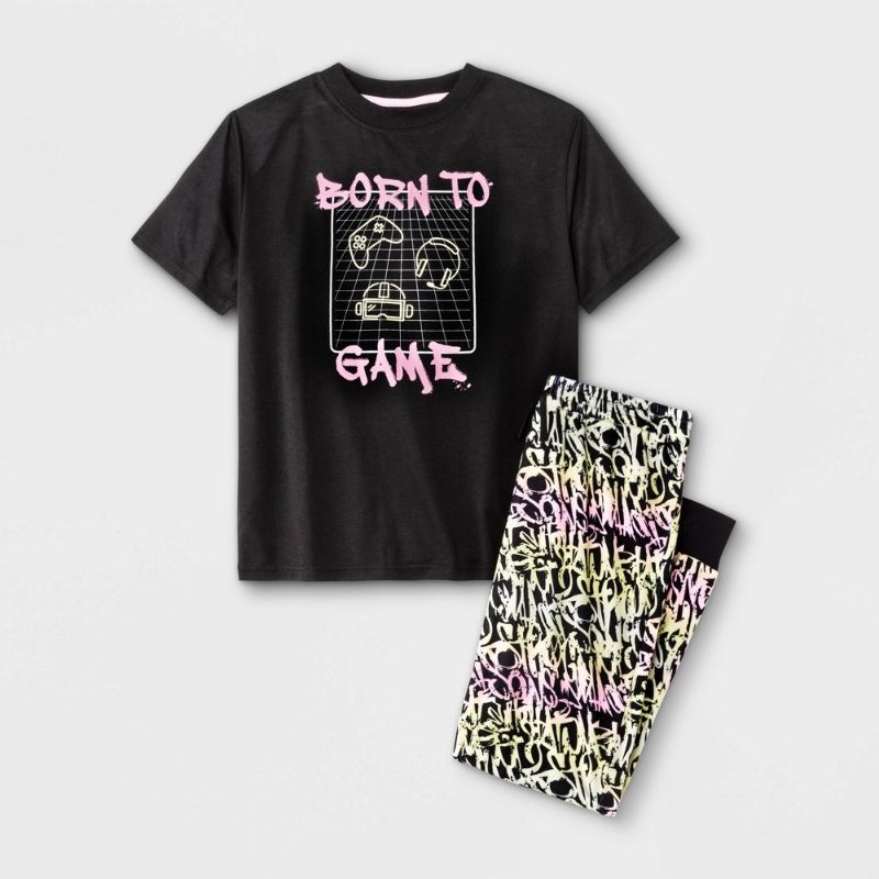 Photo 1 of 12 OF- Boys' Graffiti Gamer Pajama Set - art class™ Black- XL/16
