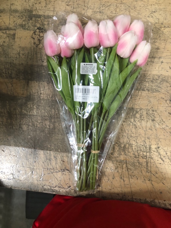 Photo 1 of 20 Pcs Artificial Pink Tulips Flowers Faux Tulip Stems PU h Tulips for Easter Spring Wreath Floral Arrangement Centerpiece Wedding Bouquets Baby Shower Decoration 14" Tal

