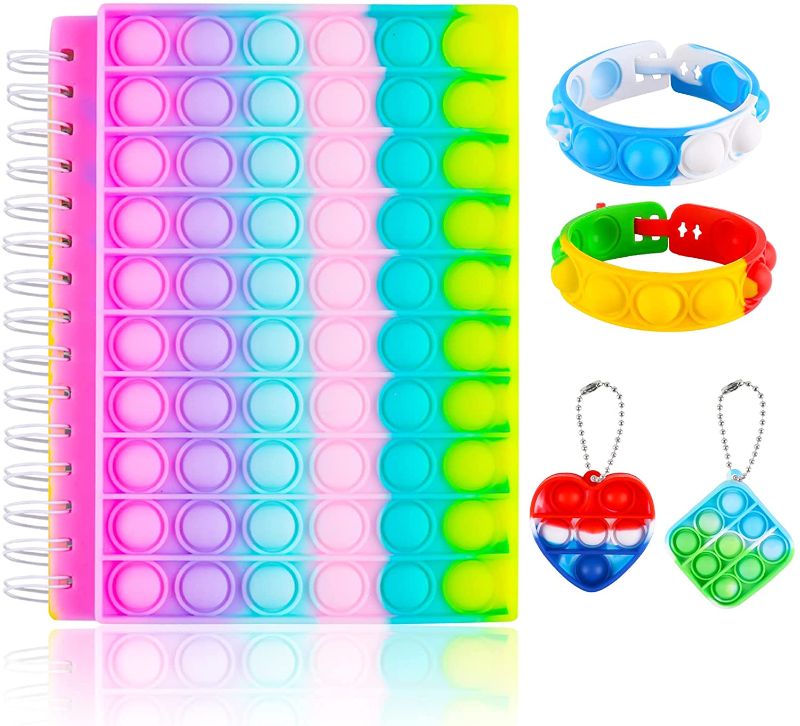 Photo 1 of 2- Gomust Pop Bubble Fidget Pop-On-It Notebook with Keychain Bracelet College Ruled Paper Spiral Note Book Fidgets Toy Journal Notepad Portable for School Supplies Gift Idea