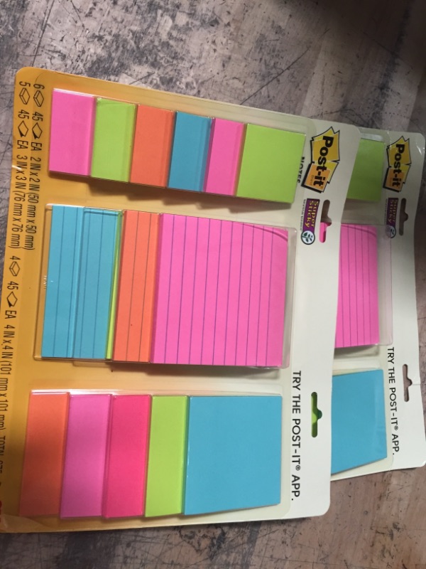 Photo 2 of 2- Post-it Super Sticky Notes, Assorted Sizes, 15 Pads, 2x the Sticking Power, Miami Collection, Neon Colors (Orange, Pink, Blue, Green), Recyclable (4423-15SSMIA)