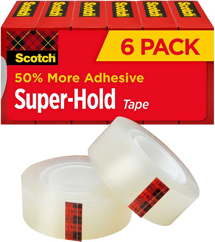 Photo 1 of Scotch Super-Hold Tape, 6 Rolls, Transparent Finish, 50% More Adhesive, Trusted Favorite, 3/4 x 1000 Inches, Boxed (700K6)