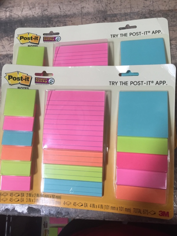 Photo 2 of 2- Post-it Super Sticky Notes, Assorted Sizes, 15 Pads, 2x the Sticking Power, Miami Collection, Neon Colors (Orange, Pink, Blue, Green), Recyclable (4423-15SSMIA)