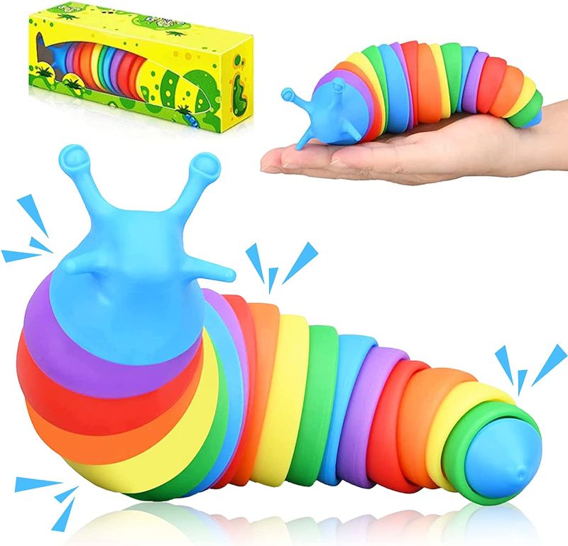 Photo 1 of 2- Fidget Slug, 3D Articulated Slug Fidget Toy, Sensory Slug Fidget Toy, Relief Slug Toys for Toddler,Baby,Kids,Boys&Girl, Rainbow