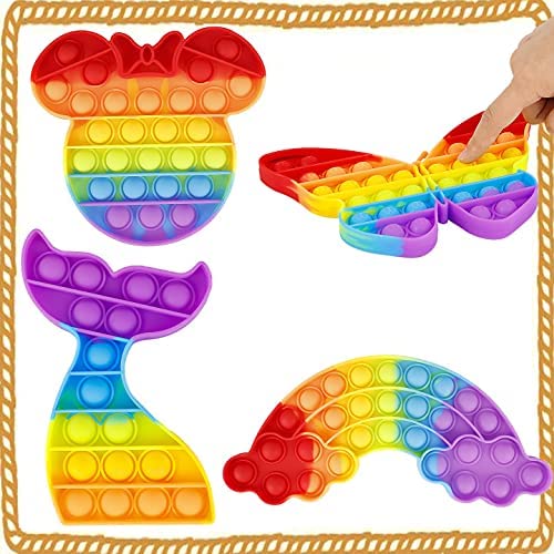 Photo 1 of 4 Packs Pop Poop Toy, Mouse Mermaid Butterfly Sensory Anxiety Stress Relief Satisfying ADHD Cheap Bubble Popper Po Set, Rainbow Poppop