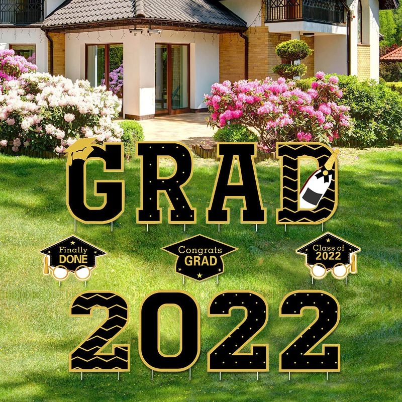 Photo 1 of 11Pcs Graduation Yard Sign, 2022 Graduation Yard Decorations with 22 Stakes, Outdoor Graduation Decorations for Congrats Class of 2022 High School College Graduation