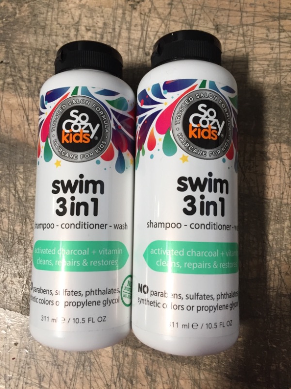 Photo 2 of 2- SoCozy Kids Swim 3-in-1 Shampoo, Conditioner & Body Wash - 3-in-1 Combo Pool Shampoo & Conditioner for Swimmers - Salt & Chlorine Removing Activated Charcoal for Toddler & Kids Hair After Swimming