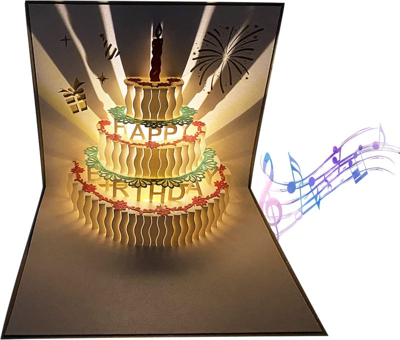 Photo 1 of 2- Auto Play Music Birthday Gift Card Pop Up Greeting Card Gift Card Birthday, Warming LED Light And Music , Birthday Gift for Women,Gifts for Mom?Play Cheerful Pure Music “Happy Birthday to You”