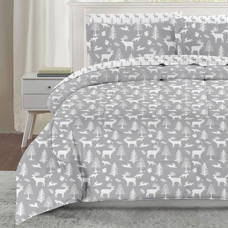Photo 1 of 
Mooreeke Queen Comforter Set - 7 Pieces Queen Bed double sided grey deer and branches different design from stock photo **