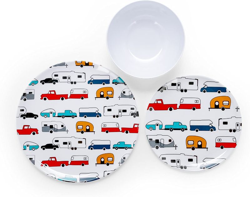 Photo 1 of Camco Life is Better at The Campsite Bowl- White with Multicolor Retro RV, Trailer and Camper Print , Great for Cereal, Fruit and Desert BPA Free, Melamine(53222) ***,4 small bowl, 4 Small Plate and 4 of larger plate*** Total of 12***