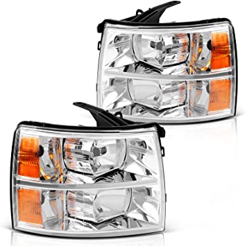 Photo 1 of ***ONLY ONE***DWVO Headlight Assembly Kit Compatible with 2007-2014 Chevy Silverado Headlamp Replacement Chrome Housing Amber Reflector
