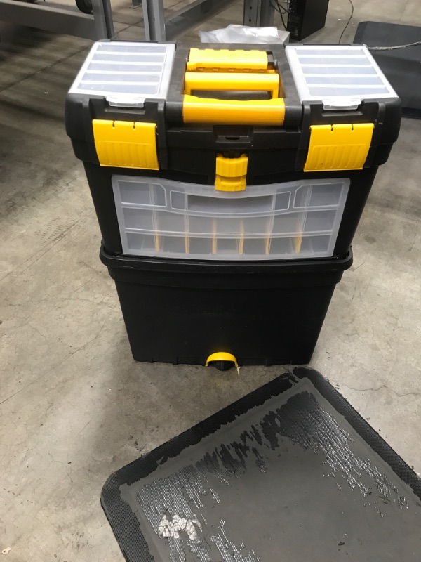Photo 2 of **missing hinge and has damage**
Rolling Tool Box with Wheels, Foldable Comfort Handle, and Removable Top – Toolbox Organizers and Storage by Stalwart