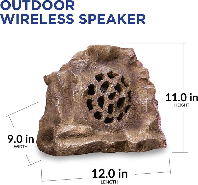 Photo 1 of Alpine Corporation Weather-resistant Bluetooth Solar-Powered Outdoor Wireless Rock Speaker, Brown
