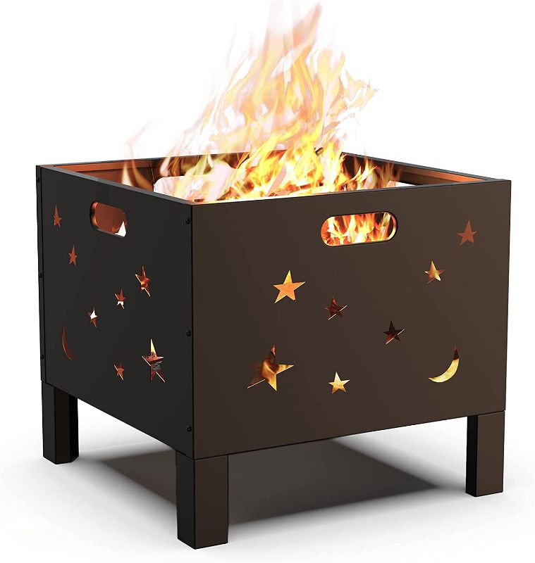 Photo 1 of 19.69'' Fire Pits, Outdoor Square Metal Firepit Wood Burning Fire Pit Bonfire Pit for Camping Picnic Bonfire Patio Backyard Garden Beach Park
