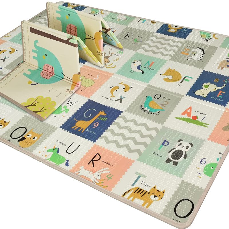 Photo 1 of LuckyDove Baby Play Mat,Reversible Foldable Playmat,Portable Extra Large Thick Foam Crawling playmat for Infants,Babies,Toddlers,Indoor Outdoor Use,Includes Travel Case with Carry Strap,78"x59"
