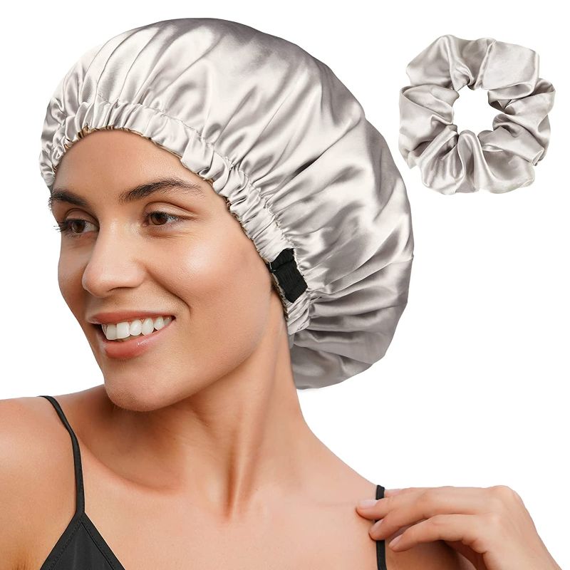 Photo 1 of 2 PACK**
YANIBEST Satin Bonnet Silk Bonnet Hair Bonnet for Sleeping Satin Cap Extra Large Reversible for Women Curly Natural Hair Ash Grey
