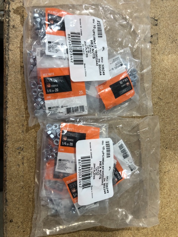 Photo 1 of 1/4 in.-20 Zinc Plated Hex Nut (25-Pack)
40 X PACKS