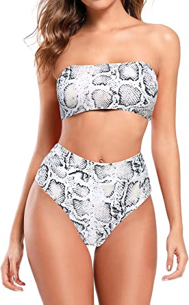 Photo 1 of SHEKINI Women's Bandeau Bikini Set High Waist Bottoms Floral Printed Two Piece Swimsuits- size large 