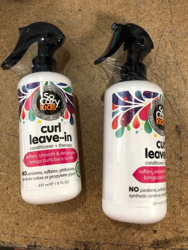 Photo 2 of 2 OF- SoCozy, Curl Spray LeaveIn Conditioner For Kids Hair Detangles and Restores Curls No Parabens Sulfates Synthetic Colors or Dyes, Jojoba Oil,Olive Oil & Vitamin B5, Sweet-Pea, 8 Fl Oz
