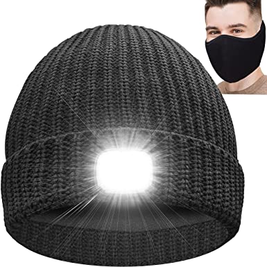 Photo 1 of Beanie Hat with Light LED & Face Cover Gifts for Men Women Teen Girls Novelty Winter Knit Hats Christmas Stocking Stuffers (yellow)
