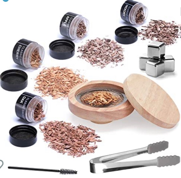 Photo 1 of 2 pack - Qinkada Cocktail Smoker Kit for Whiskey, Cocktail, Wine. Oak, Cherry, Apple, and Hickory Shavings-Wood Infuse Cocktails, with 4 Whiskey Stones Stainless Steel Metal Ice Cubes