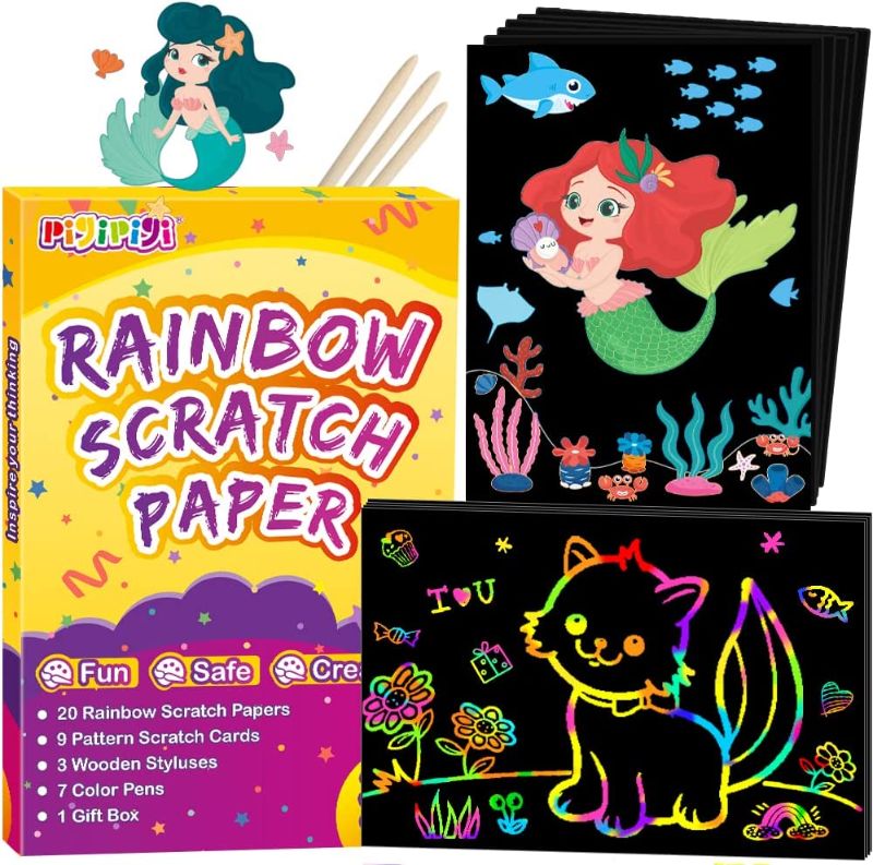 Photo 1 of 5 PACK*
QXNEW Girls Art and Craft Gifts: 2 Styles Rainbow Scratch Off Paper Art Set for Kids Color Doodle Drawing Supply Kit Board Note Pad Pack Boys Teens for Party Halloween Birthday Activity Game Toy
