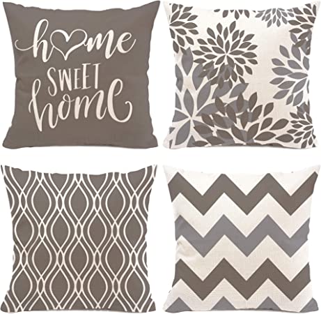 Photo 1 of 2 PACK: Hexagram Grey Geometric Pillow Covers 16x16 Set of 4,Decorative Boho Couch Throw Pillow Cover for Sofa Bedroom,Linen Brown Farmhouse Cushion Case Outdoor Home Decoration(Grey)
