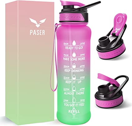 Photo 1 of 2-pack ** Motivational Water Bottle with Time to Drink, Removable Straw & Time Marker, Tritan BPA-Free, Flip Lid Fast Flow & Leak Proof Water Jug for School, Office, Fitness, Outdoor Sports… 24 oz 