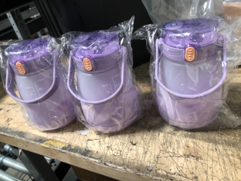 Photo 2 of  Large Capacity kawaii Bottles with Time Marker Straw and Shoulder Strap purple set of 3