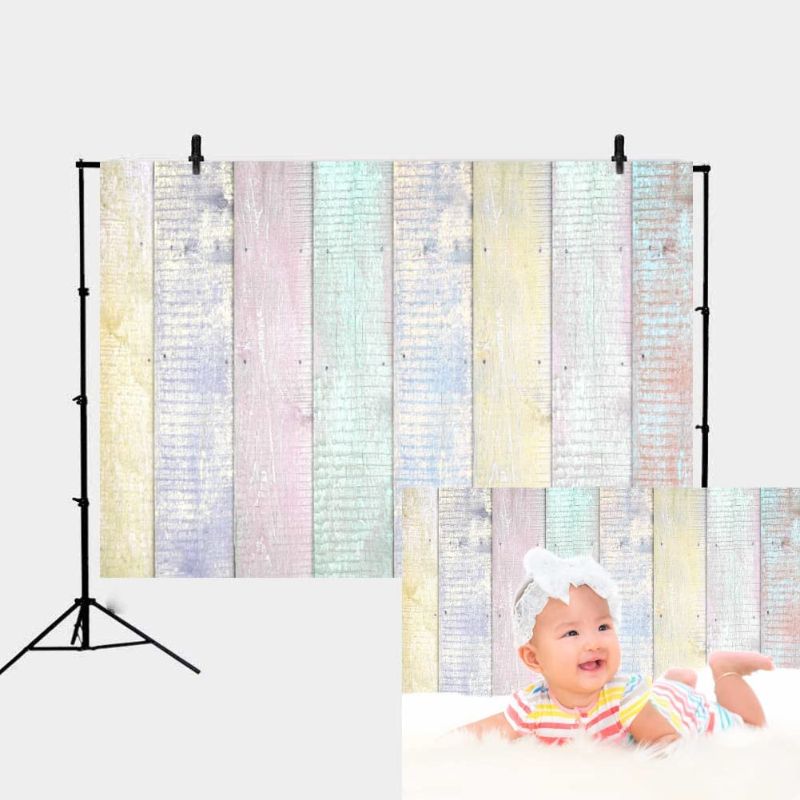 Photo 1 of 2pcks of RUINI Colorful Wood Backdrops for Photography Girls Boys Child Birthday Baby Shower Party Decorations (5x3FT)
