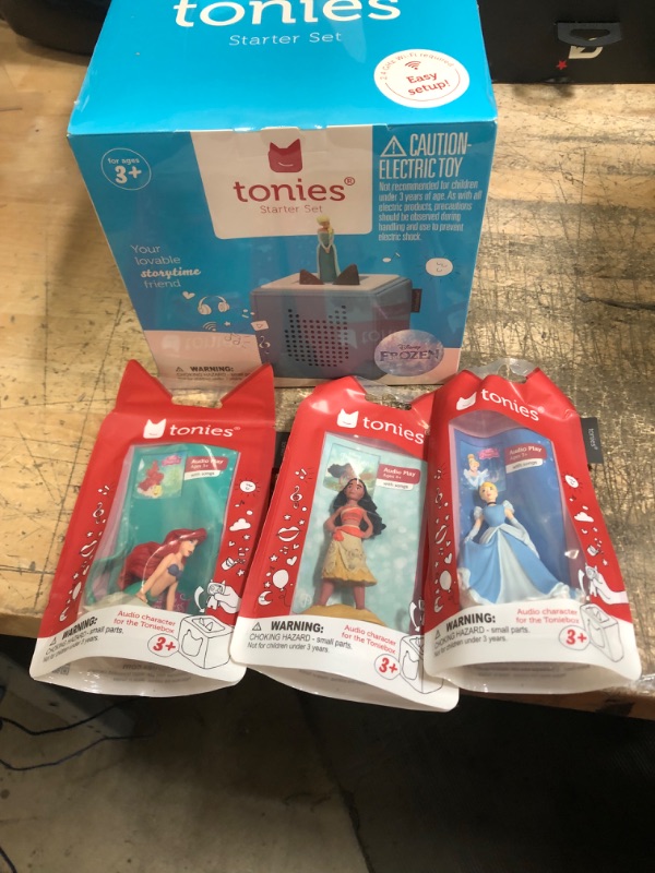 Photo 2 of Disney Toniebox Starter Set Light Blue with Tonies Elsa, Moana, Cinderella, and Little Mermaid Figurines Bundle

