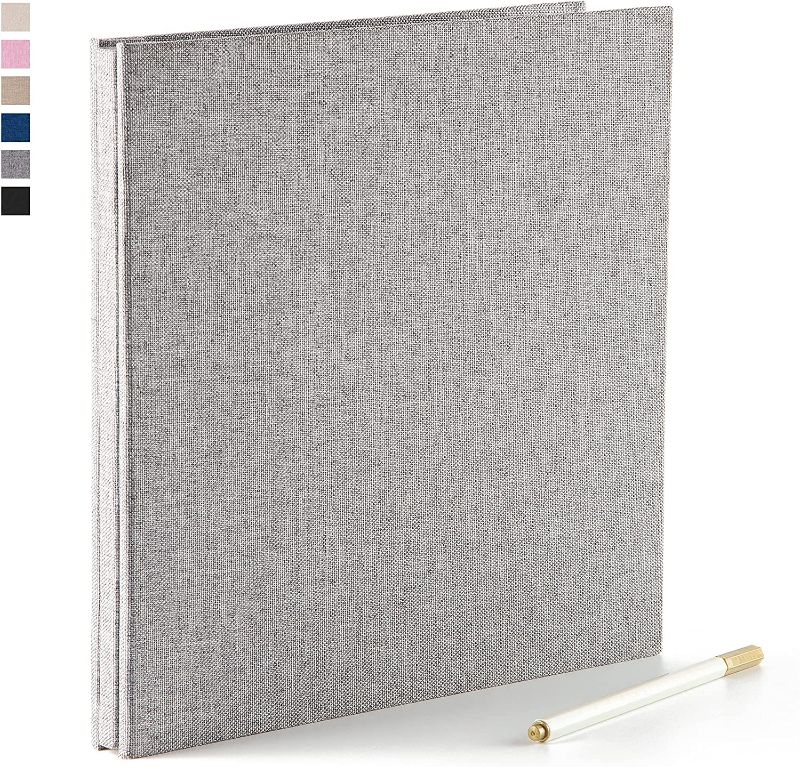 Photo 1 of GYKDRSOIE Self Adhesive Photo Album 3x5 4x6 5x7 6x8 8x10 Acid Free Magnetic Pages DIY Scrapbook?Length 11x Width10.6 (lnches) 40 Pages Linen Cover Photo Book with A Metallic Pen (Gray)
