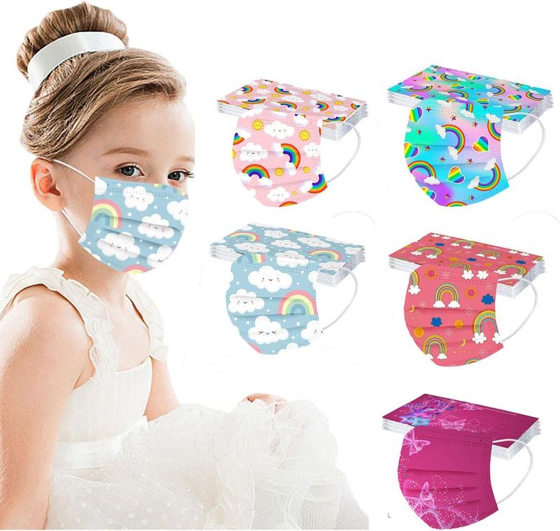 Photo 1 of 50 Pcs Kids Face_Masks Disposable,Cute Rainbow Face_masks for Children at School,3Ply Breathable Face_Mask for Child
