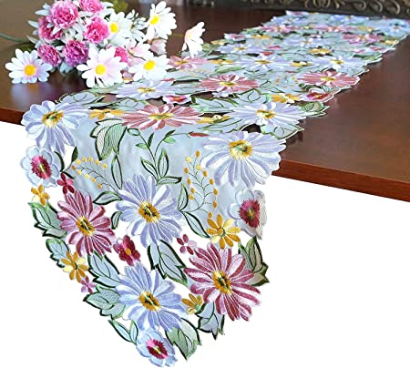 Photo 1 of 3 PACK: Spring Table Runner 13"×83" Embroidered Flowery Applique Floral Daisy Cutwork Table Linen Home Kitchen Dining Tabletop Decoration
