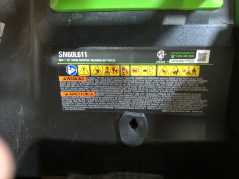 Photo 3 of **unable to test** Greenworks 2601102 DigiPro Gmax 40V 20 in. Cordless Lithium-Ion Snow Thrower 