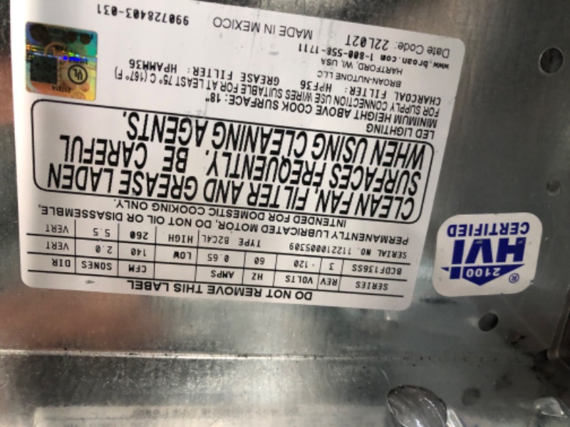Photo 8 of *SEE NOTES/DENT* Broan- NuTone BCDF136SS Glacier 36-inch Under-Cabinet Easy Install 4-Way Convertible Range Hood with 3-Speed Exhaust Fan and Light