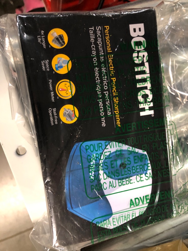 Photo 1 of Bostitch Personal Electric Pencil Sharpener, Powerful Stall-Free Motor, High Capacity Shavings Tray, Blue (EPS4-BLUE) Blue Pencil Sharpener