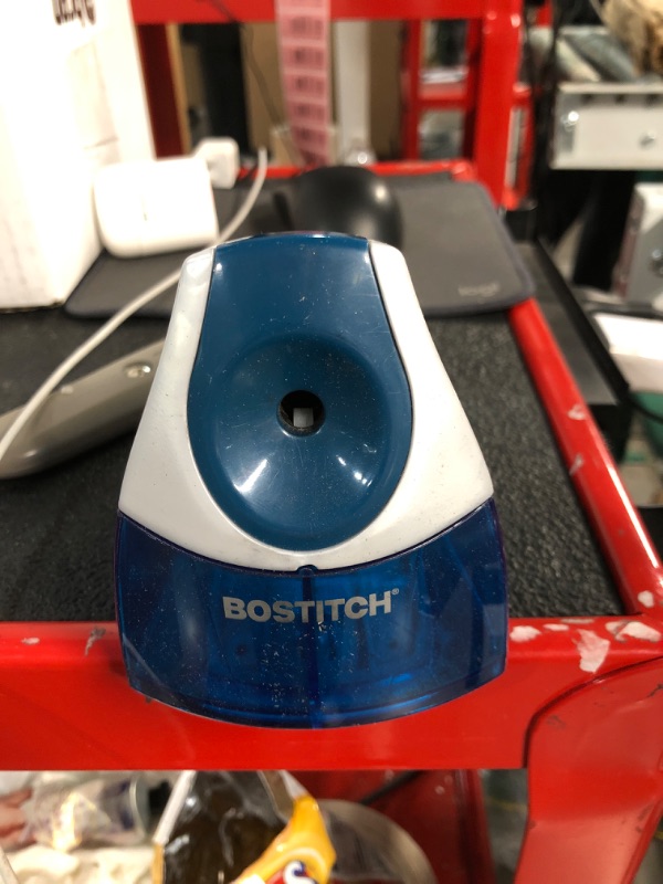 Photo 1 of Bostitch Personal Electric Pencil Sharpener, Powerful Stall-Free Motor, High Capacity Shavings Tray, Blue (EPS4-BLUE) Blue Pencil Sharpener